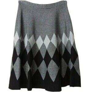 Sioni Gray Black Argyle Print A-line Sweater Skirt